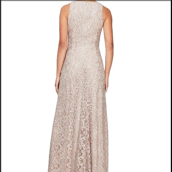 Alex Evenings Buff Maxi Gown with Ruffled Slit and Halter Neckline - Picture 2 of 7